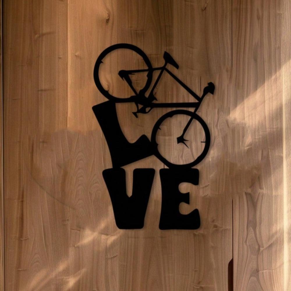Metal Bicycle Wall Art LOVE Sculpture Cycling Decor Modern Black Beige Iron Gift Garage Study Living Room