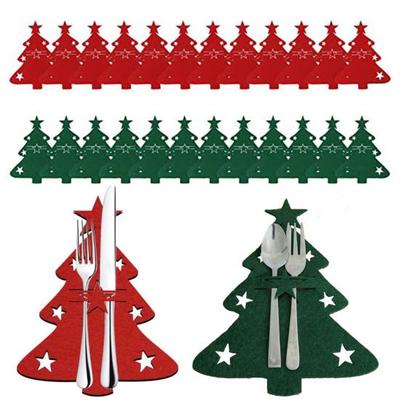 12Pcs Christmas Tableware Holder Flatware Bag Xmas Tree Cutlery Pockets Dinner Knife Fork