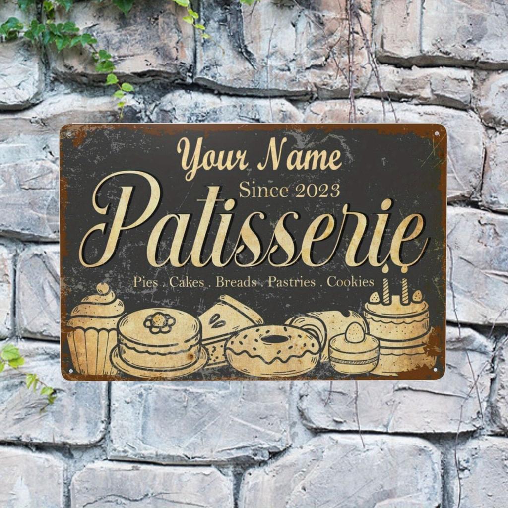 Personalized Vintage Patisserie Aluminum Metal Sign 30x20cm Home Wall Decor