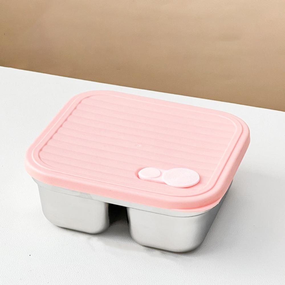 Square Stainless Steel Lunch Box 1/2 Grids Crisper Food Storage Container  Office Workers