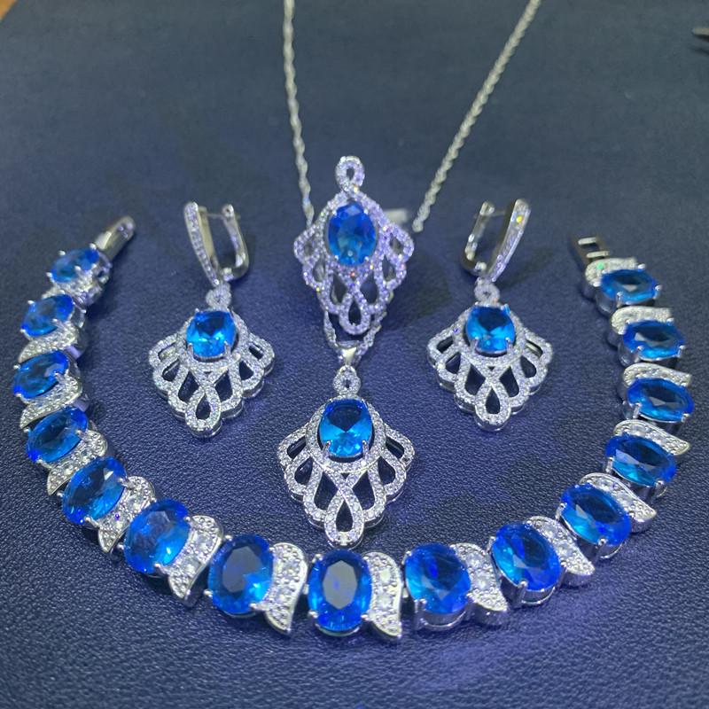 Pink Multi Colored Zircon Set Wedding Engagement Jewelry Four Piece Set Ladys Zircon Bracelet