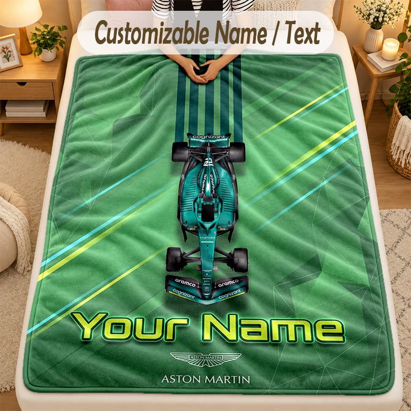 Flannel BlanketAston Martin Custom Name Text Personalized Soft Warm Throw Blanket Home Decor Gift