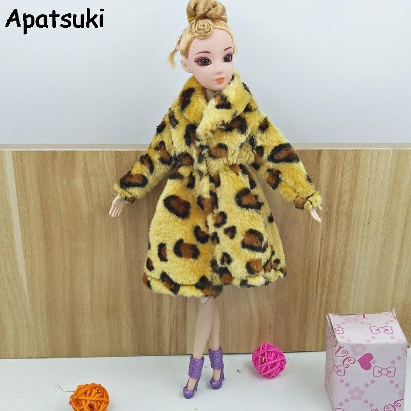 Kids Toy Doll Accessories Winter Warm Wear Pink Fur Coat Mini Clothes Dress For Barbie Dolls Fur Doll Clothing With Waist Belt