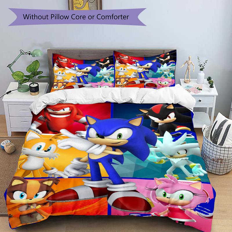Sonic the Hedgehog Characters Collage Bedding Set Comforter Cover Gift for Bedroom,Includes 1 Cover and 2 Pillowcases, No InsertB571