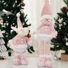 Pink Sequin Snowman Plush Toy: Retractable Christmas Decoration for Windows
