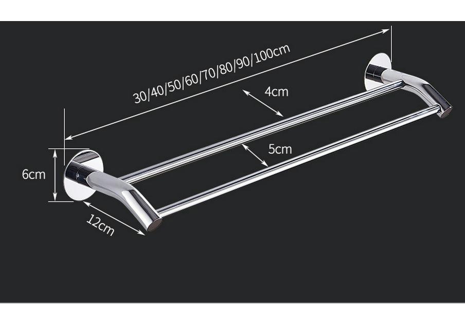 No-Drill Stainless Steel Wall-Mount Towel Bar for Bathrooms