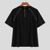 INCERUN Men Round Neck Short Sleeve Zipper Casual Fitted T-shirts