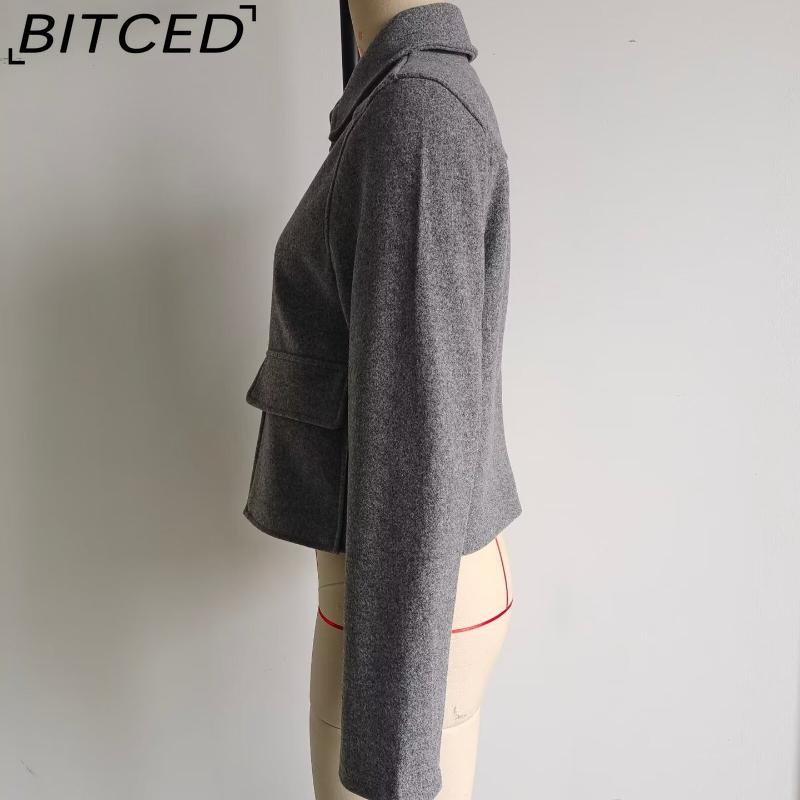 BITCED Women's Spring/Fall Collared Pocket-Detailed Single-Breasted Jacket