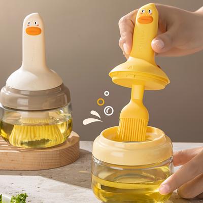 1 Stück Entenförmige Grill-Ölflasche, Mit Öl-Pinsel, Silikon-Griff, Kann Öl aufnehmen, Backpinsel, Grillpinsel, Leicht zu reinigen,