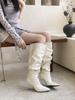 2025 autumn new European and American pointed head thin heel high heel temperament French sexy beautiful women boots pleated pile boots