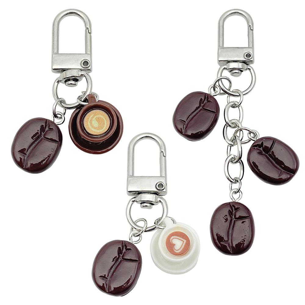 Customized Resin Food Toy Coffee Cup Keychain with Heart Latte Art and Coffee Beans Design