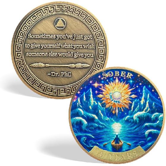 CHURYUML 2 Year Sobriety Coin - Sun and Snow Two Year Sober Chip, Non-Religious AA Coins Recovery Medallions Alcoholics Anonymous Token Sobriety 04 Year