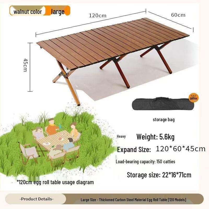 Tragbarer faltbarer Roll-up-Tisch aus Karbonstahl mit Stühlen für Camping im Freien, Gärten und Balkone