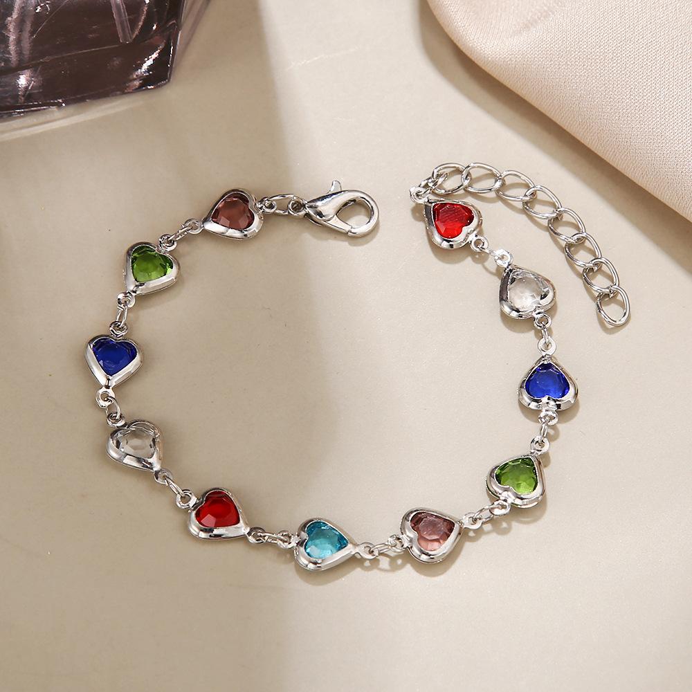 Vintage Colorful Crystal Love Heart Bracelet for Women Fashion Sweet Glass Crystal Bead Bracelet Luxury Wedding Jewelry Gift