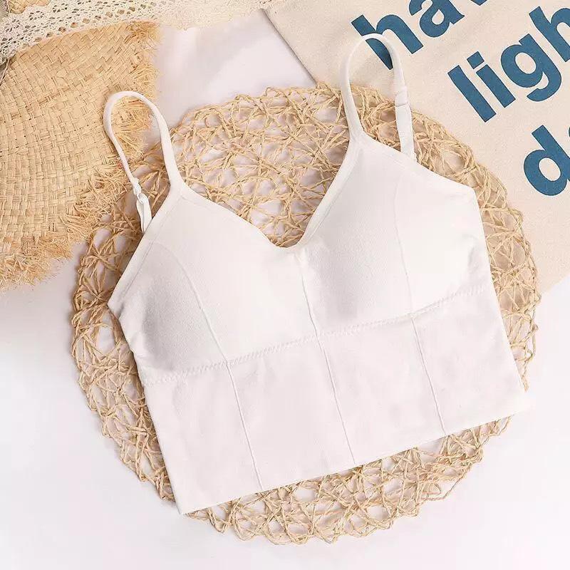 Women s Ribbed V-Neck Cami Top, Seamless U-Back Bralette with Built-in Bra One size