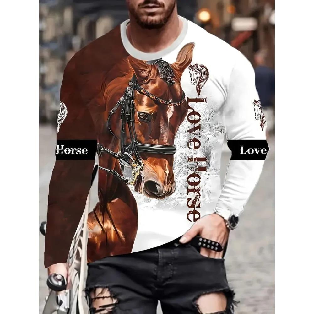 Spring and Autumn Round Neck 3D Animal Pattern Printed Top Fashionable Casual Long Sleeved Men's T-shirts