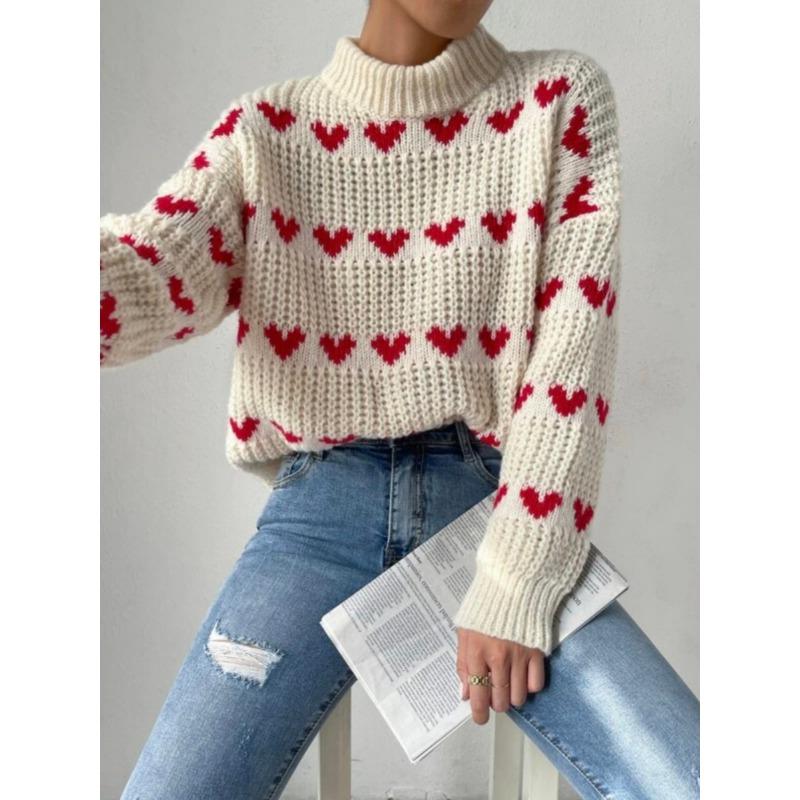 Damen lockerer Pullover mit Love-Jacquard