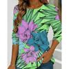 Spring Autumn Women's T-shirt O Neck Long Sleeved 3D Floral Print Fashion Loose Casual Retro Tops