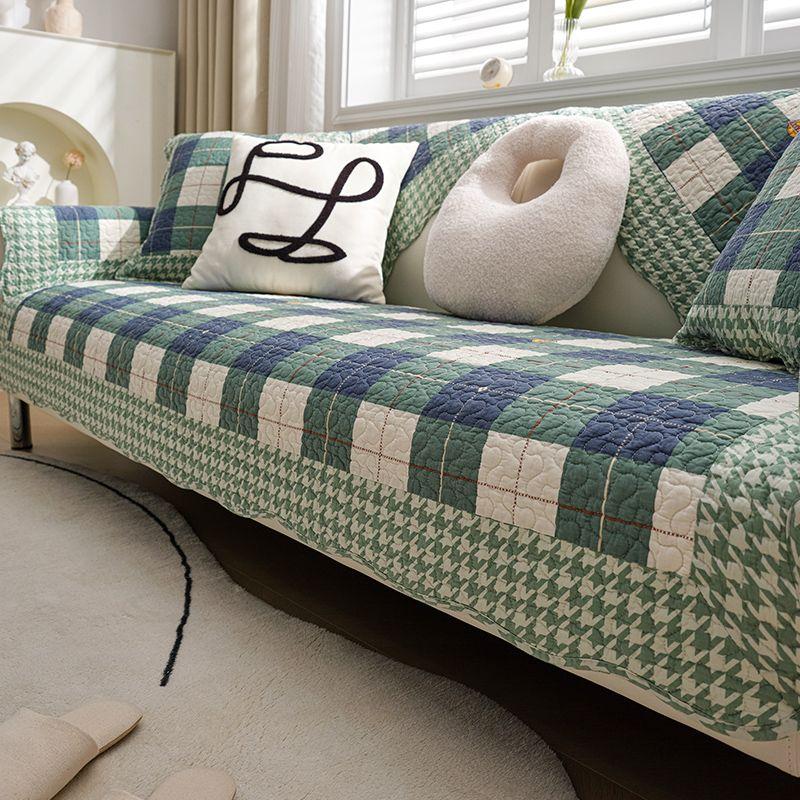 

Подушка для дивана из стираного хлопка на весь год, нейтральная, минималистичная, скандинавская, нескользящая, из хлопковой ткани, подушка из чистого хлопка, доступная роскошь, чехол для дивана New Houndstooth Green 45*45 pillow case (no core)