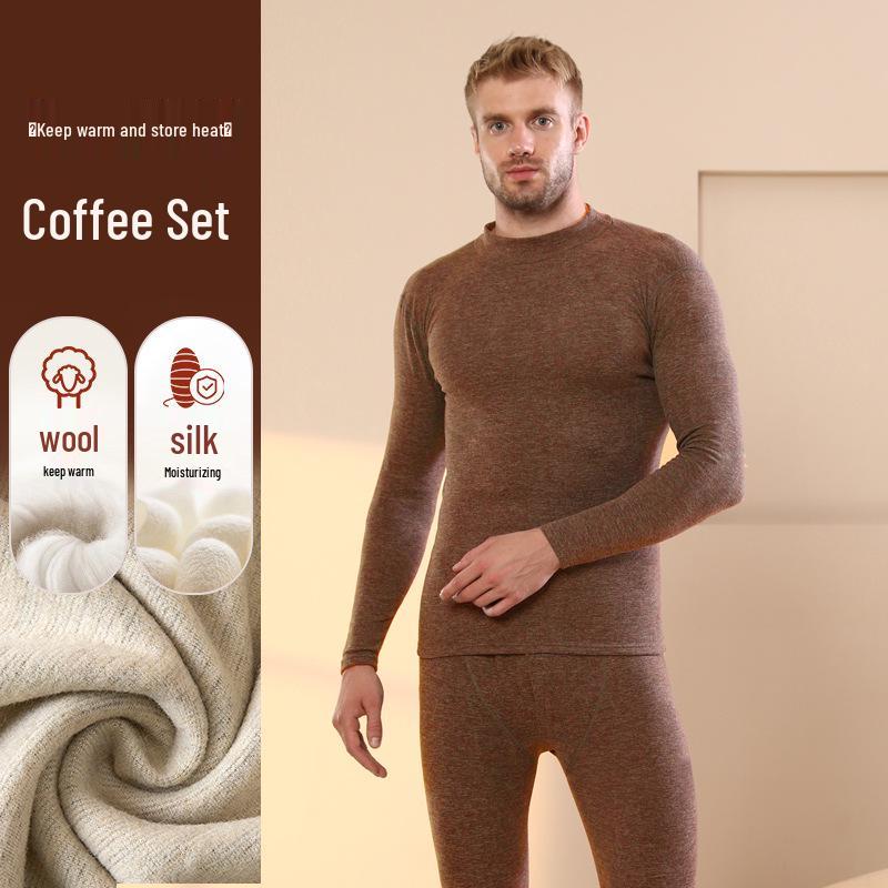 Męski Termiczny Garnitur z Kaszmiru, Jedwabiu i Aksamitu z Półgolfem na Zimę