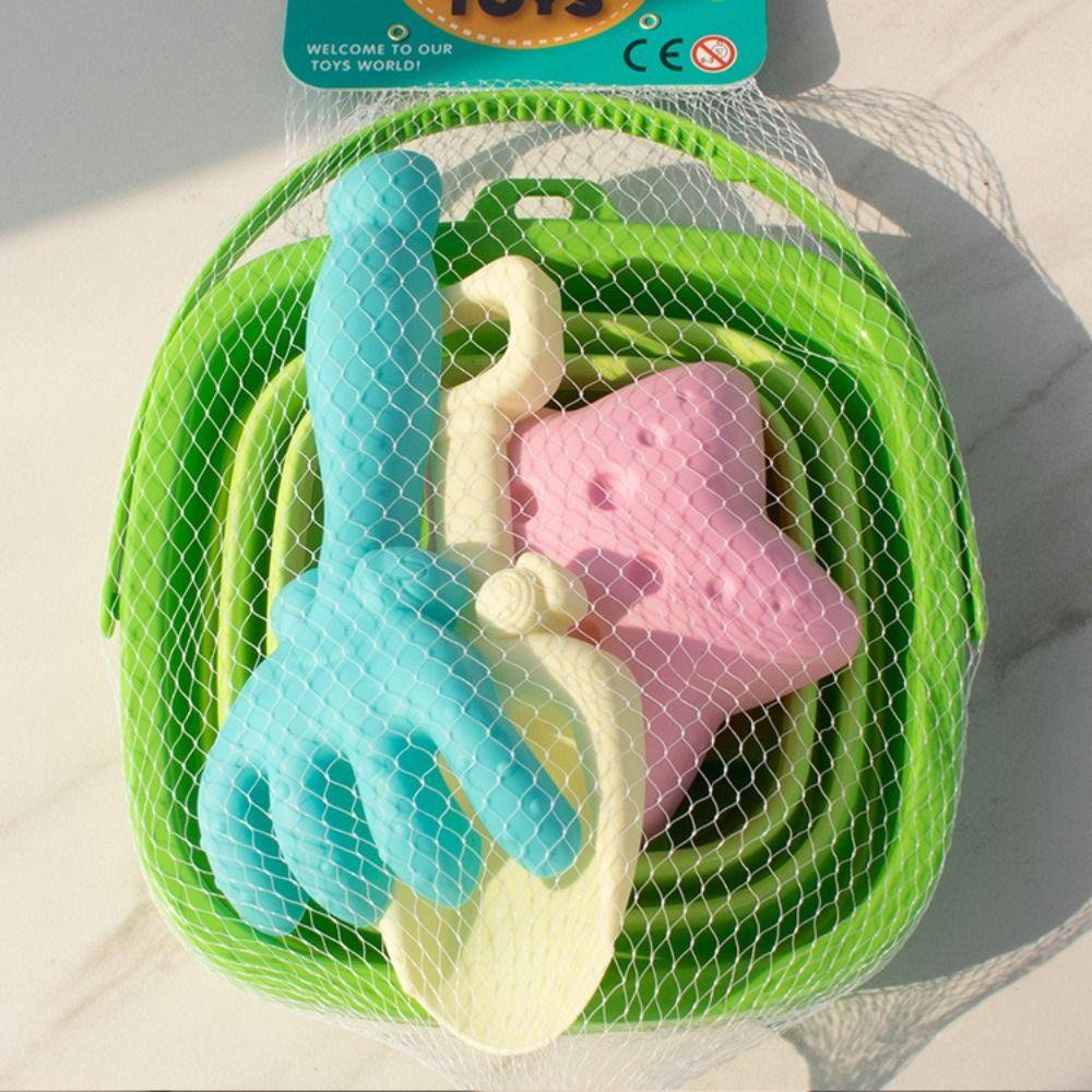 4pcs/Set With Bucket Folding Bucket Beach Toys Parent-Child Summer Beach Toys  Children Kids