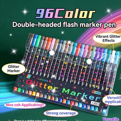 12/96 Colors Dual Brush Tip Glitter Art Markers Metallic Paint Marker Set Pens DIY Crafts Birthday Cards, Making Poster, Album