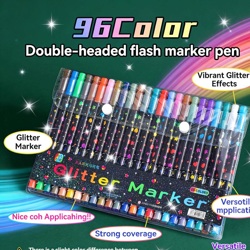 12/96 Colors Dual Brush Tip Glitter Art Markers Metallic Paint Marker Set Pens DIY Crafts Birthday Cards, Making Poster, Album