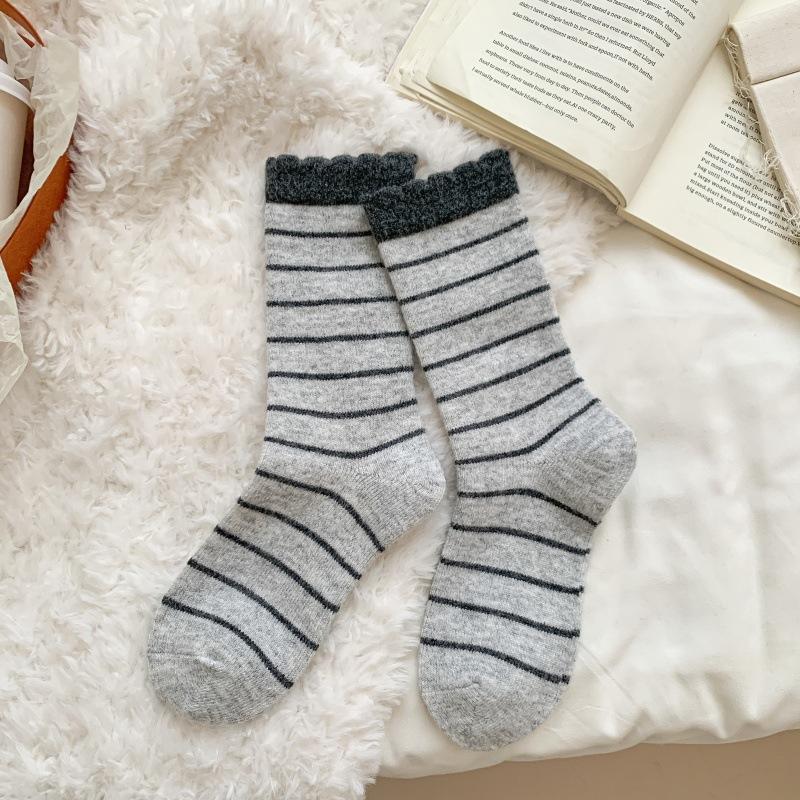Stacked Socks Tide Striped Thermal Socks Children Medium Tube Socks Wool Late Autumn