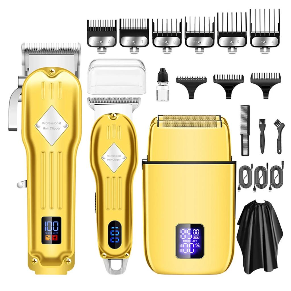 Electric Hair Clippers for Men Cordless Beard Trimmer Kit Bald Head Shaver Haircut Kit for Barber with LCD Display 9 Guide Combs
