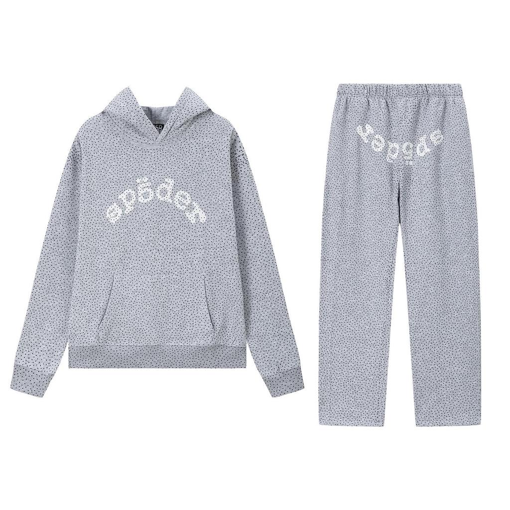 SP5der Spider Web Plus Velvet Hoodie & Sweatpants Set - Unisex Trendy Streetwear