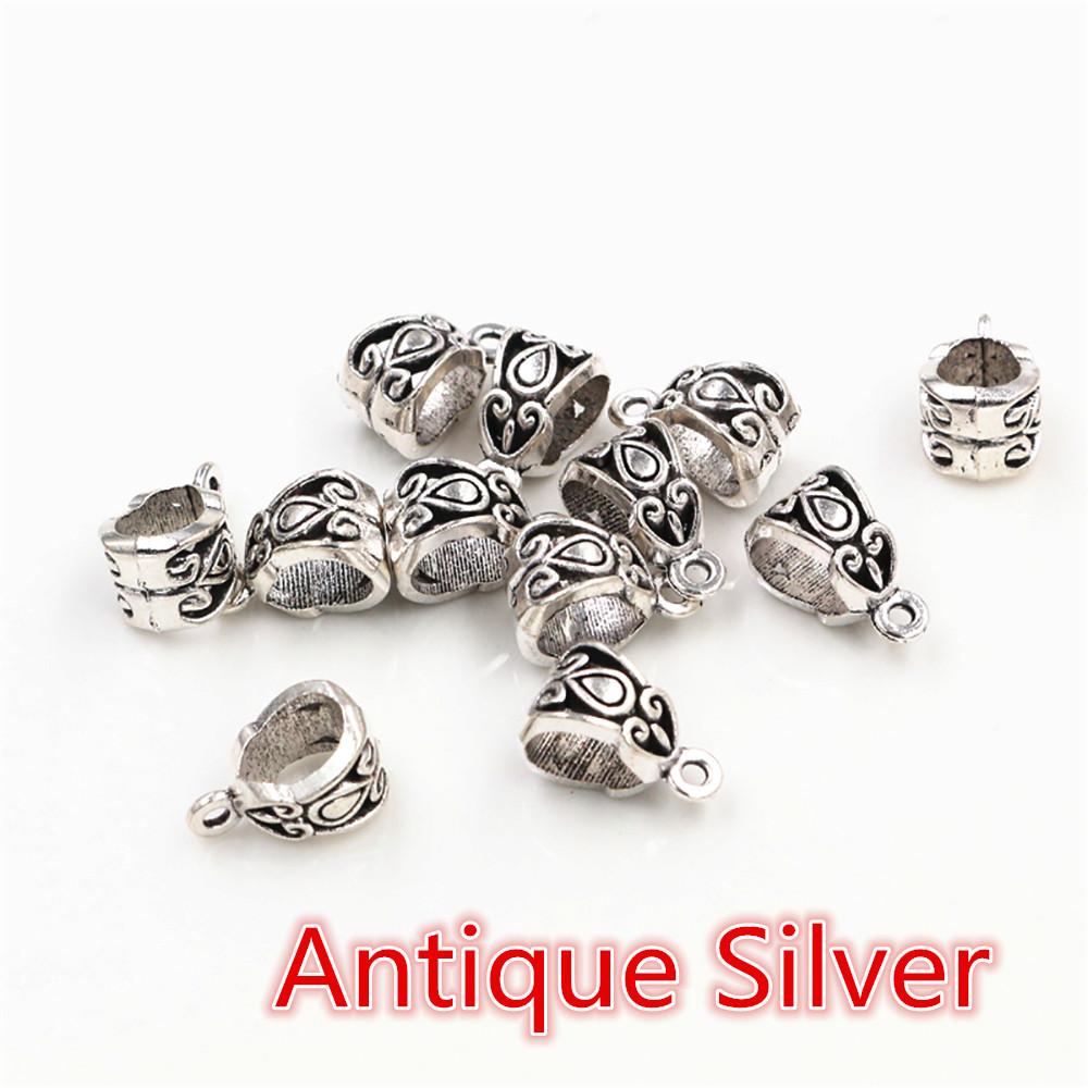 20pcs 13x8x8mm Beads Bails Pendants Jewelry Making DIY Necklace Silver Plated Gold Black Beads Bails Pendants Charm Beads Bails