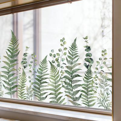 Green Fern Leaf Window Cling Pteridophyte Leaves Plants Static PVC Window Sticker Reusable Waterproof Decals for Home Room Glass Door Window Decor