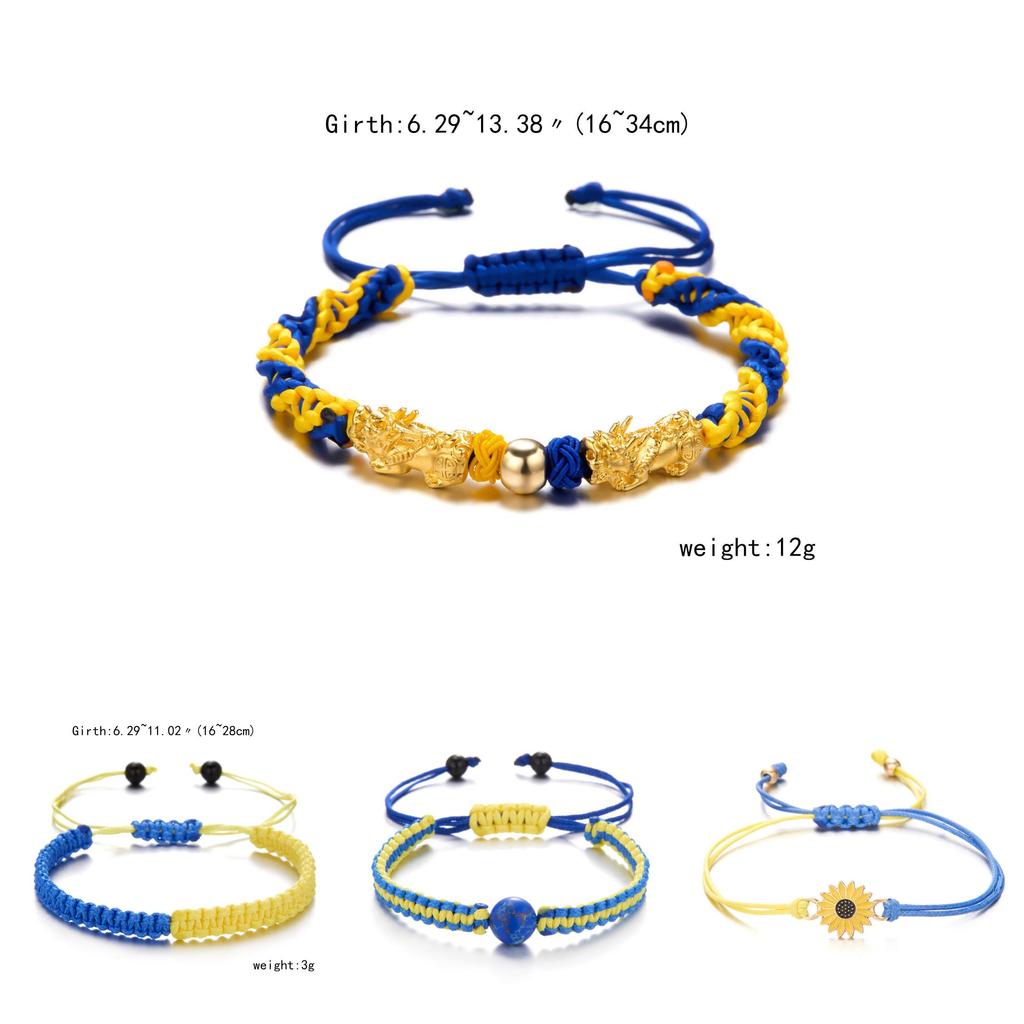 Ukrainische Flagge Handgefertigte Perlenarmbänder mit verstellbarem Seil für Reise Geschenke