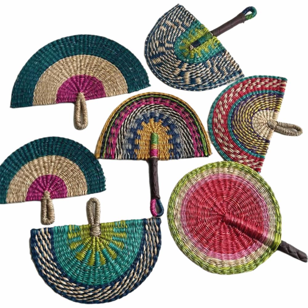 Seaweed Grass Woven Fan Semicircular Handheld Fan Natural Straw Fan Home Decor
