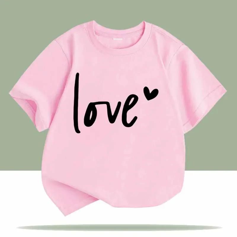 Love Heart Print Children Tshirts Summer Girls Boys Cute Casual Colorful Comfortable Tops Kids Crew Neck Short Sleeve Tshirts