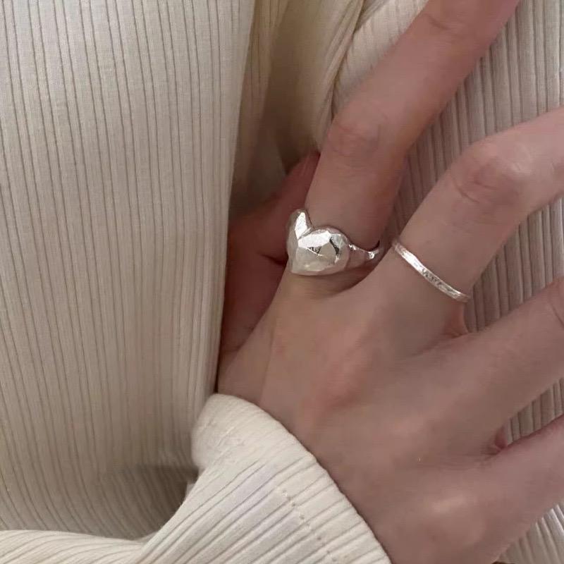 925 Silver Rings For Women Simple Minimalist Retro Heart Open Finger Ring Fashion Band Female Bijoux Gift