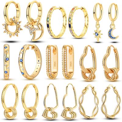 Boucles d'oreilles créoles circulaires Argent 925 Couleur Or Boucle d'oreille dorée Compatible avec les breloques d'origine Bijoux fins DIY Pour femmes à la mode