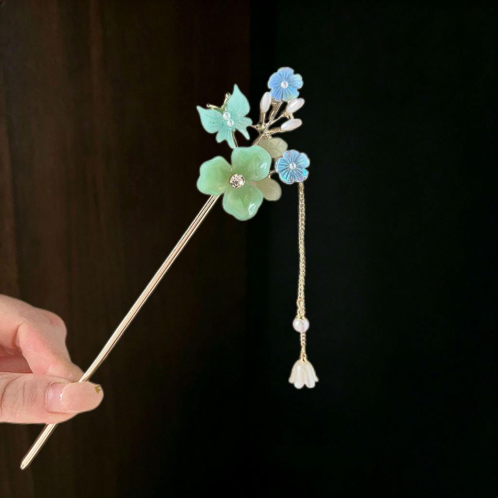 Three-Flower Butterfly Updo Hairpin – Elegant Women's Ancient Style Xiuhe Hair Accessory