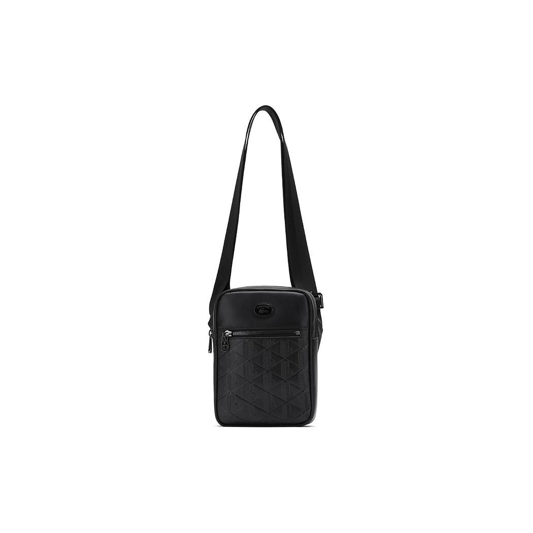 Lacoste Logo Zipper Adjustable Shoulder Strap Mixed Material Tote Shoulder Crossbody Bag Men bags Black NH4486MR000 Black