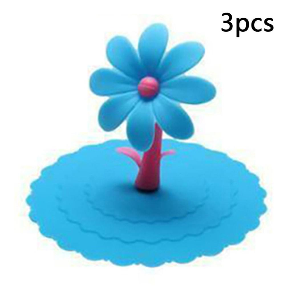Cup Cover Lid Cover Heat-insulated Silicone 3Pcs Blue
