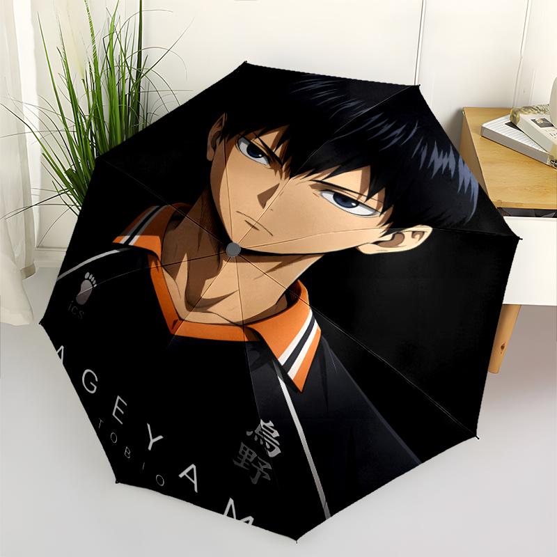Haikyu Print Automatic Umbrella, 8 Rib Iron Frame, Plastic Handle, Suitable for Outdoor Travel &Daily , Ideal Gift