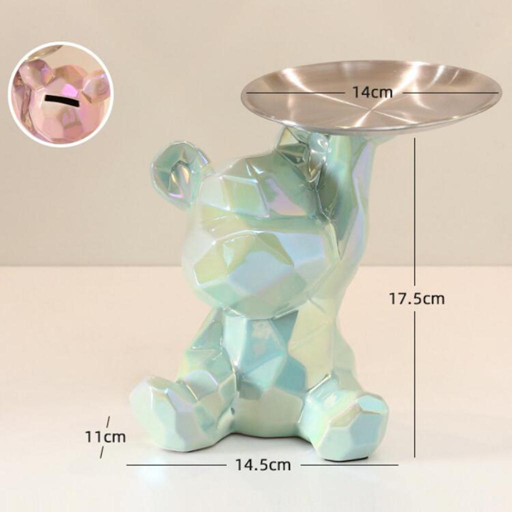 Creative Resin Bear Figurine Cute Statue Home Decoration Desktop Storage Tray Rack for Coins Snack Phone Entrance Office