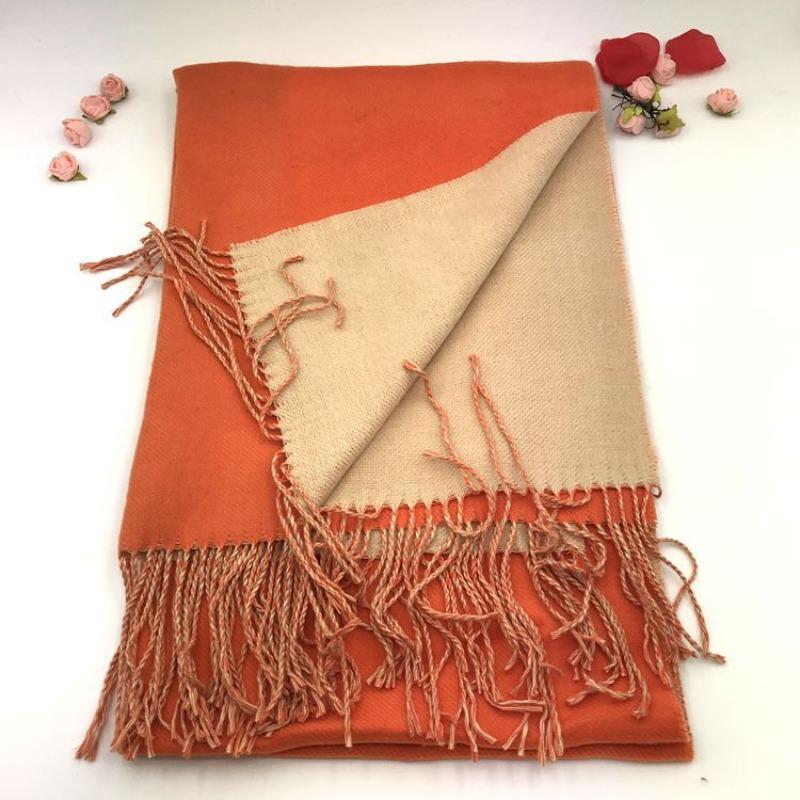 Double-sided solid color imitation cashmere winter new scarf women's tassel thickened two-color versatile warm shawl fashion scarf
