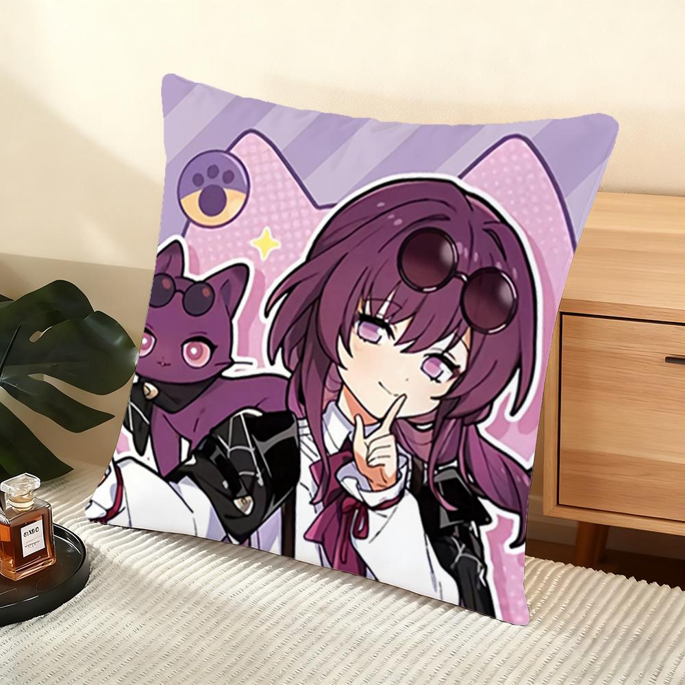Chibi Cute Honkai Star Rail Cushion Cover Soft Short Plush Pillow Cover Smooth Cozy Texture Aesthetic Cushion Case Home Decor
