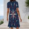 Women Plus Size White Round Neck Short Sleeve Star Printed A Line Midi Dress