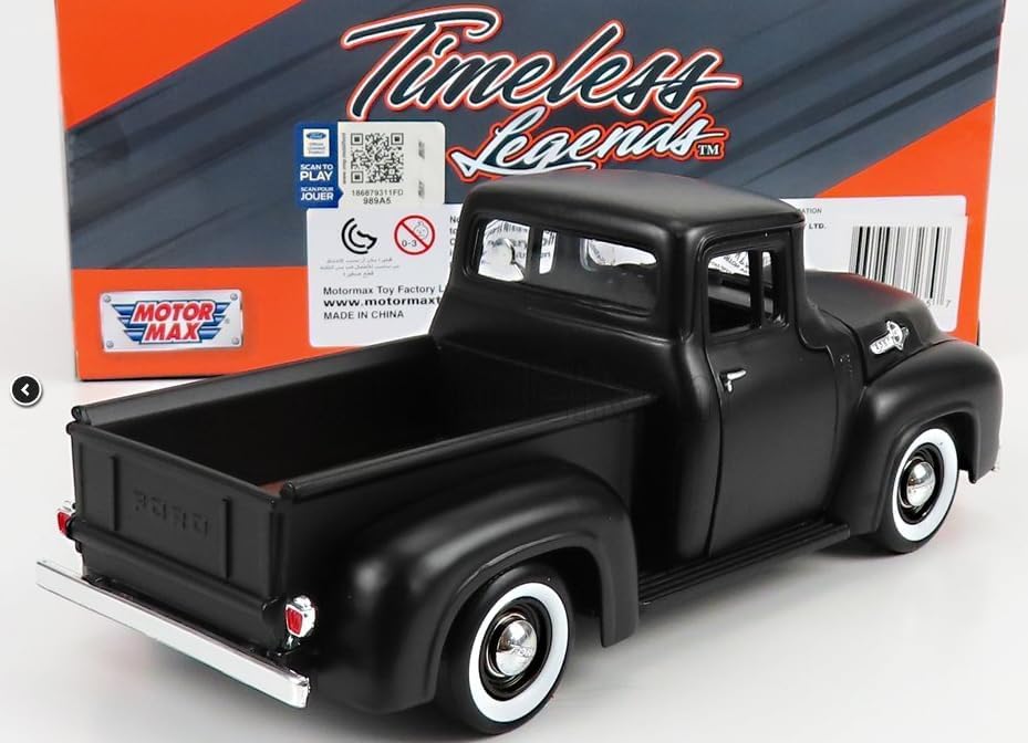 MotorMax 1/24 Scale American Car Diecast Model Car Ford F-100 Pumpkin Pickup Truck 1955 (Matte Black) [Parallel Import]