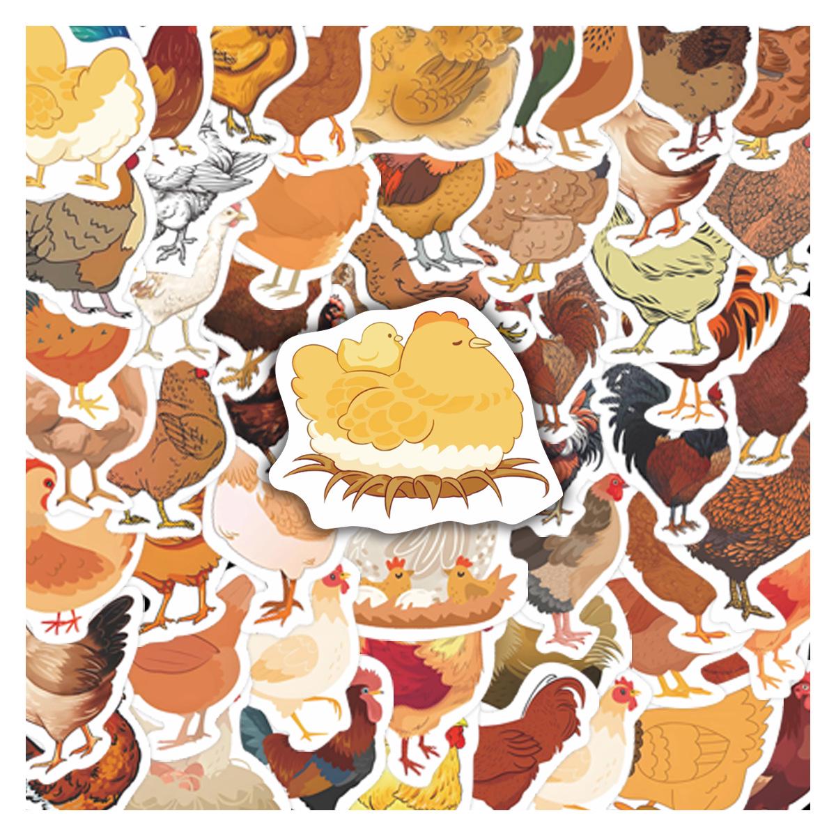 Cartoon Animal Hen Stickers - 54 Waterproof PVC Sheets for Suitcases and Notebooks
