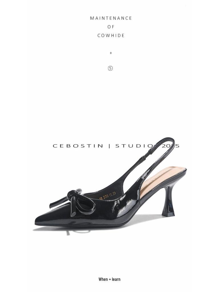 BEIJIANI Bow Pointed Stiletto Heel Closed-Toe Women's Single-Strap Sandals