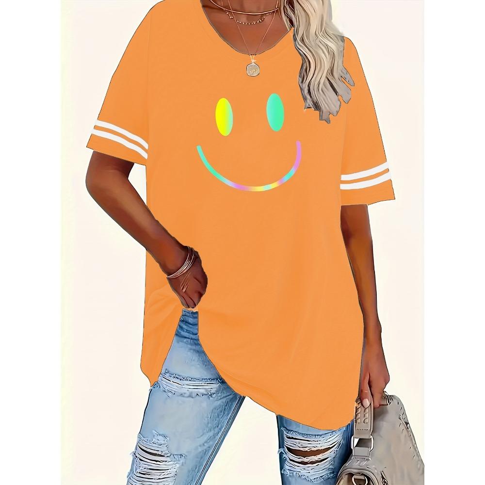 Women's Printed Round Neck Short Sleeved Striped T-shirt