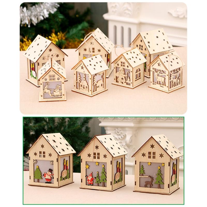 3/5’’ Xmas Desk Decor House Santa/Snowman/Reindeer Tabletop Decor Lovely Christmas Ornament DIY Wooden Puzzle Art Crafts